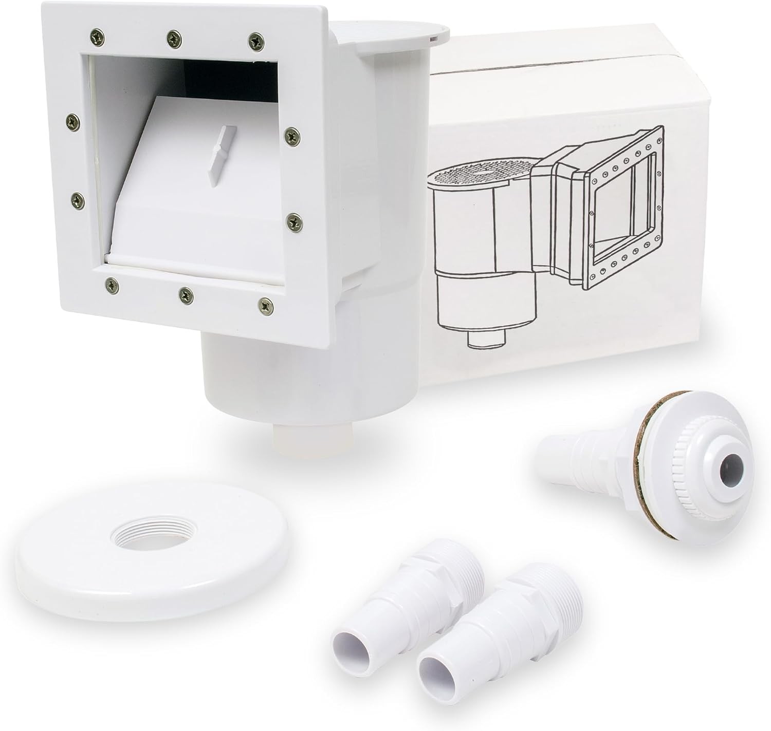 SunSolar Through Wall Skimmer Kit - Standard Width for Above Ground Pools - Includes Floating Weir, Basket, Hose Adapters, Vacuum Plate and Pool Return Fitting - Easily Installed in The Pool Wall