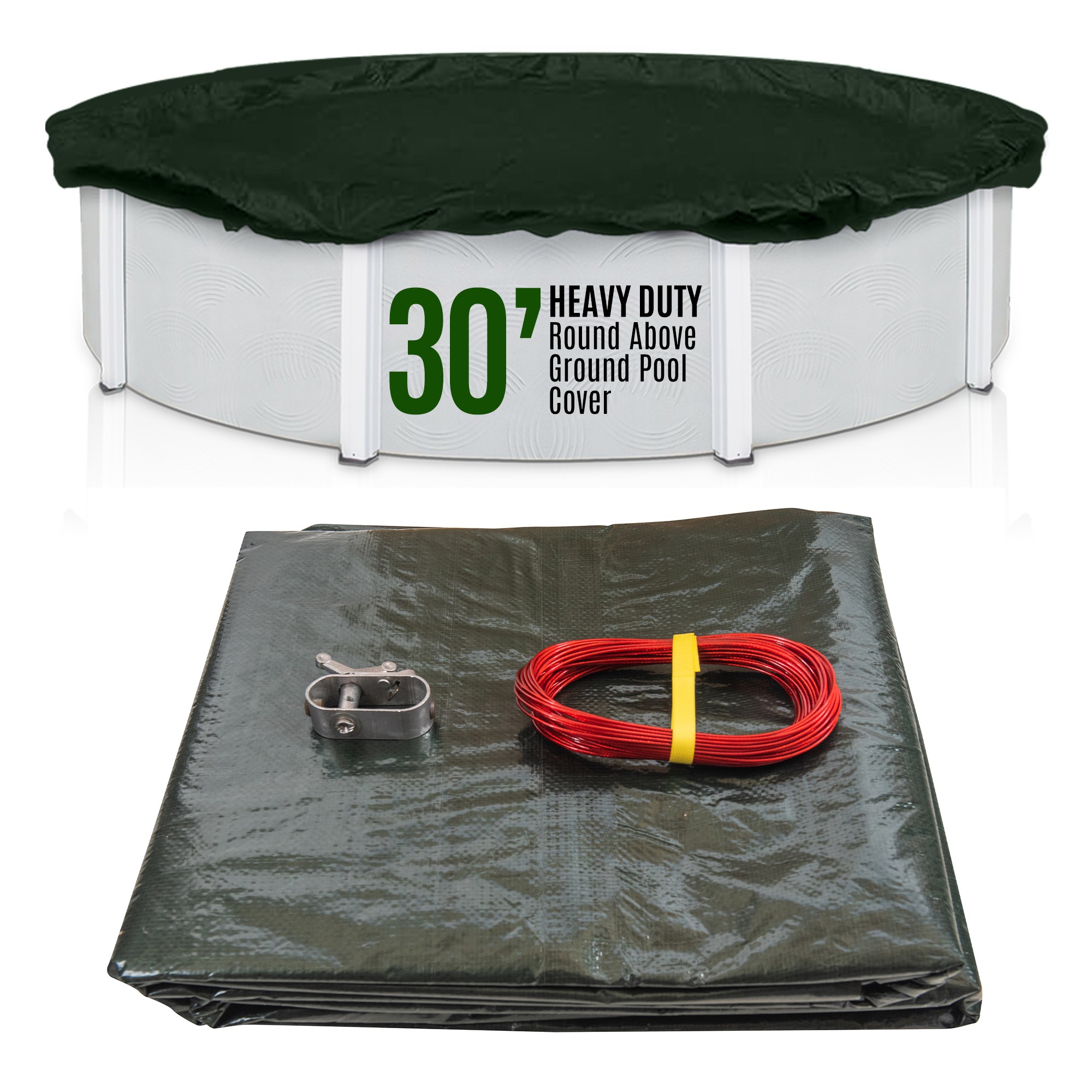 SET SunSolar Energy Technologies-  Heavy Duty series Above Ground Solid Pool Cover for 30 Foot Round Swimming Pool - Winter Pool Cover with Sturdy Cable and Winch 12-Yr warranty