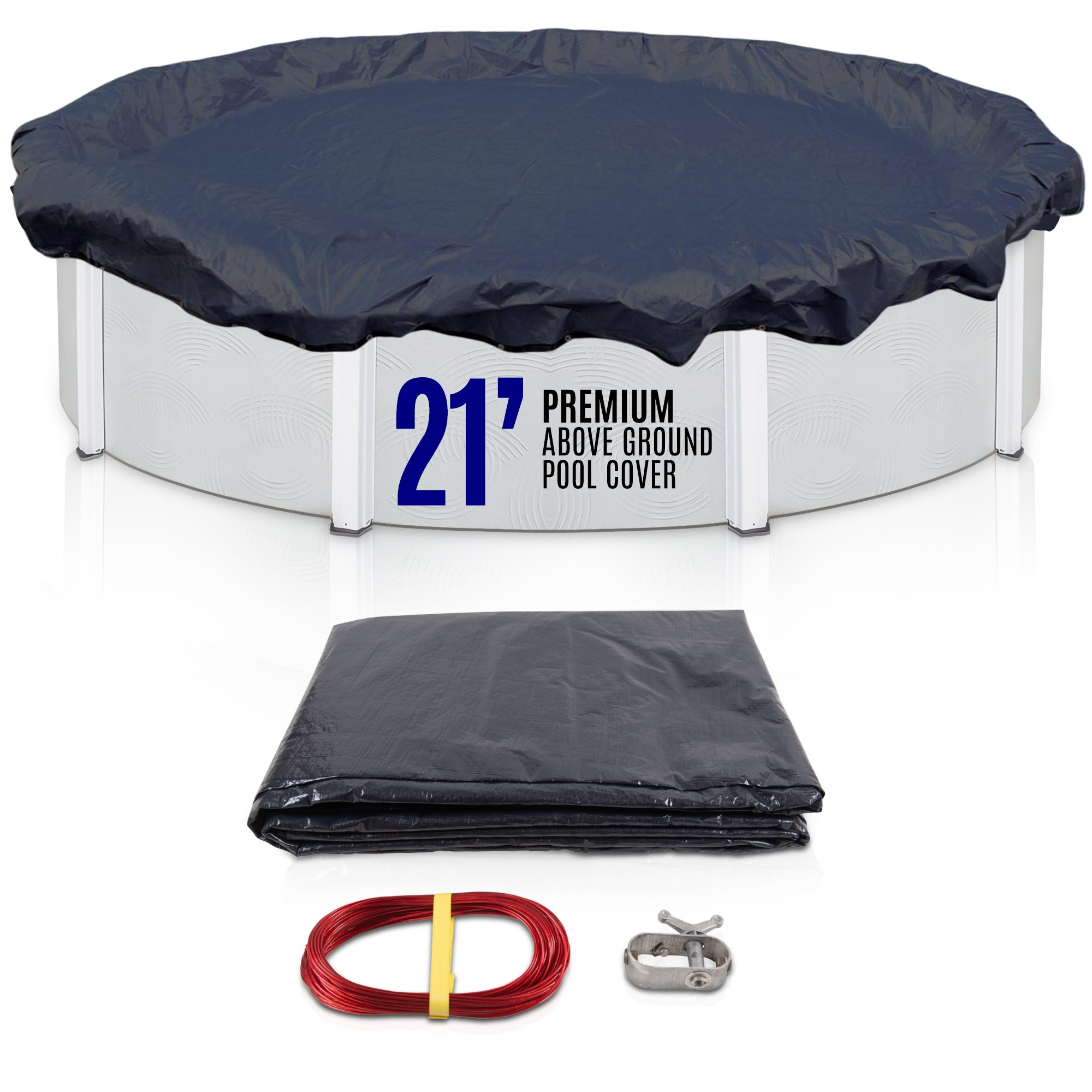 SET SunSolar Energy Technologies-  Premium series Above Ground Solid Pool Cover for 21 Foot Round Swimming Pool - Winter Pool Cover with Sturdy Cable and Winch 8-Yr warranty